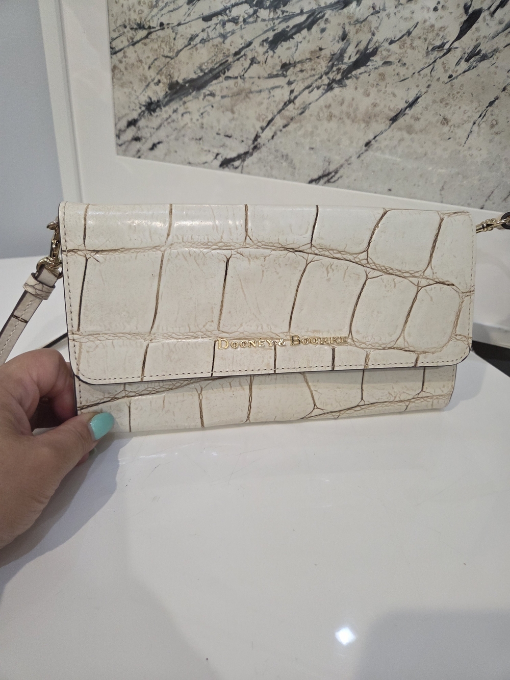 Dooney & Bourke Cream Croc-Embossed Convertible Crossbody Wallet